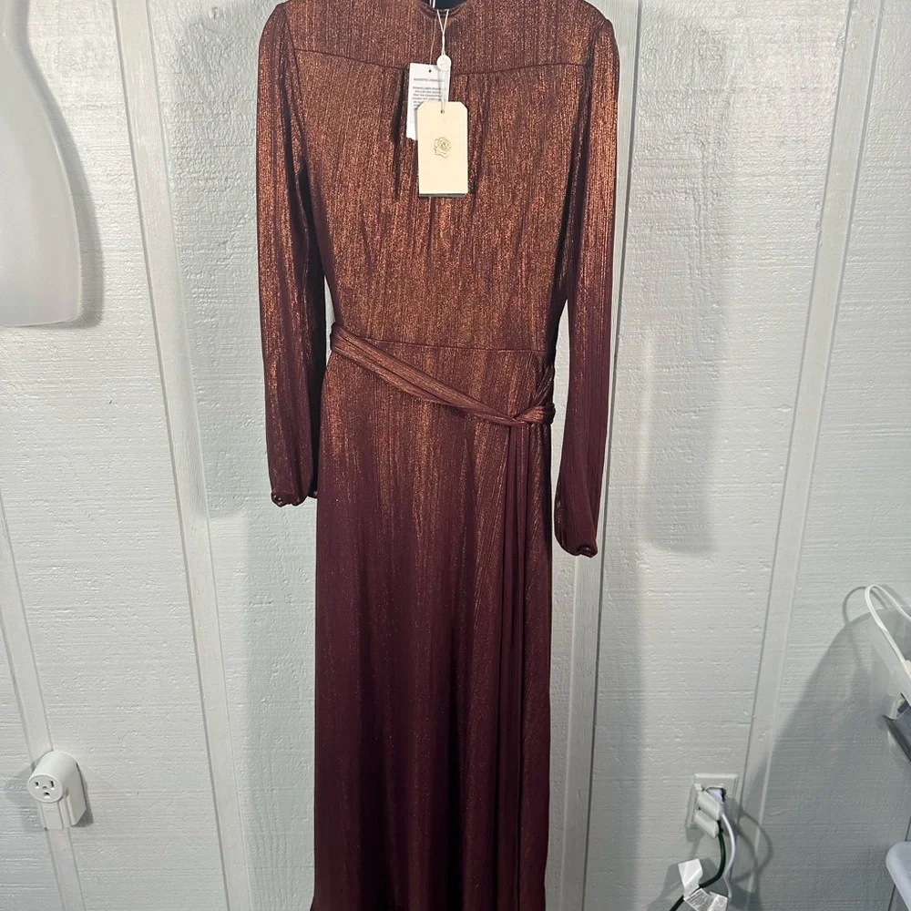 WAYF Women’s Meryl Long-Sleeve V Neck Metallic Wrap Long Sleeve Dress SZ XS NWT - Picture 10 of 14